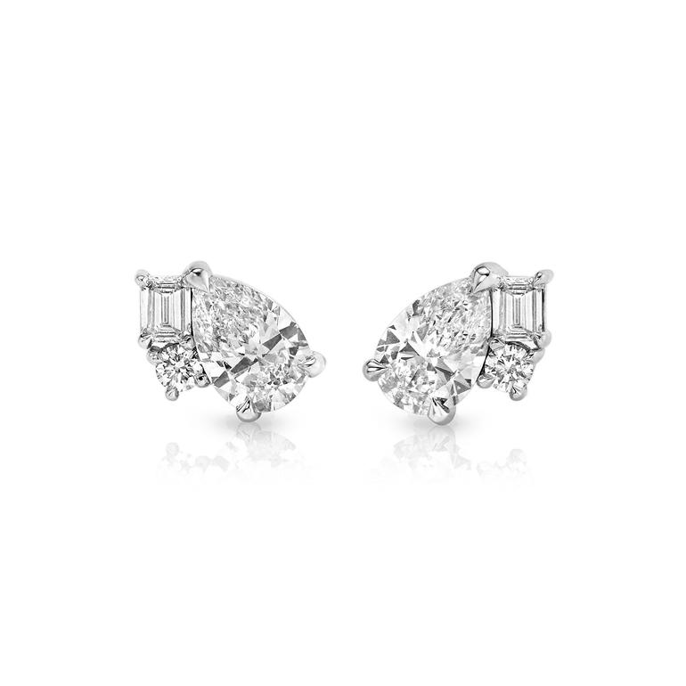 Just Brilliant Chateau Stud, 18K white gold, front view.
