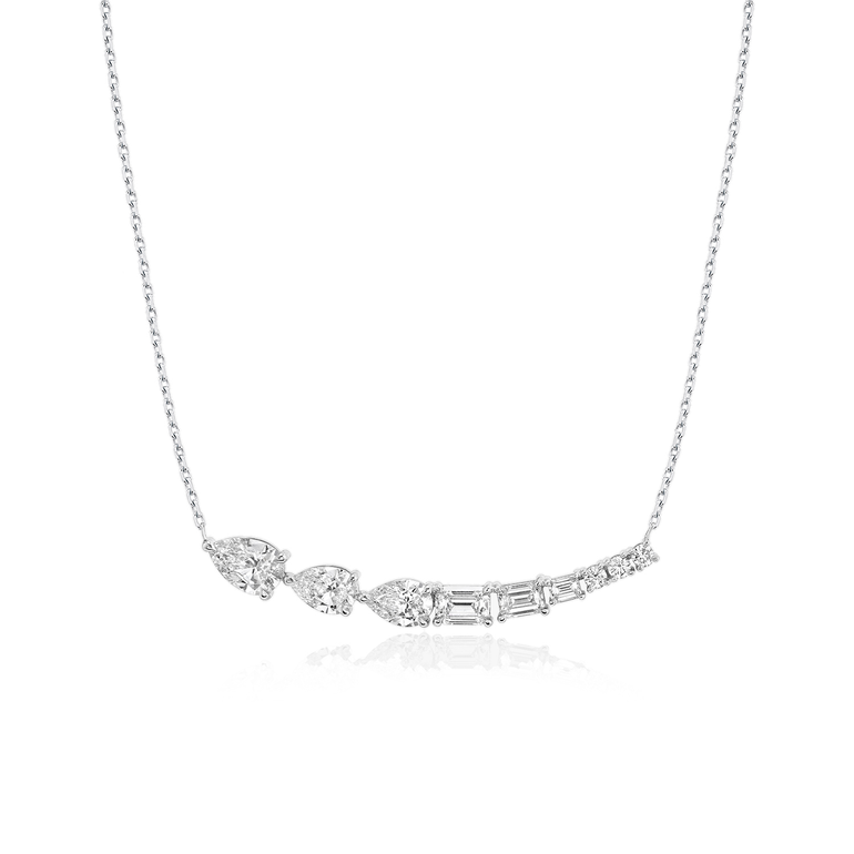 Just Brilliant Neptune Floating Necklace, 18K white gold, front view.
