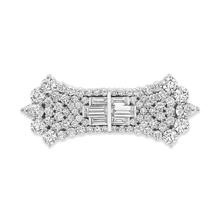 Just Brilliant Art Deco Diamond Hairpin, 18K white gold, front view.