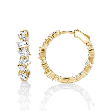 Just Brilliant Mixed Shape Eternity Hoop, 18K yellow gold, side view.