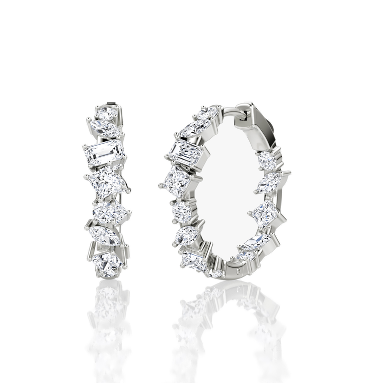 Just Brilliant Mixed Shape Eternity Hoop, 18K white gold, three-quarter view.