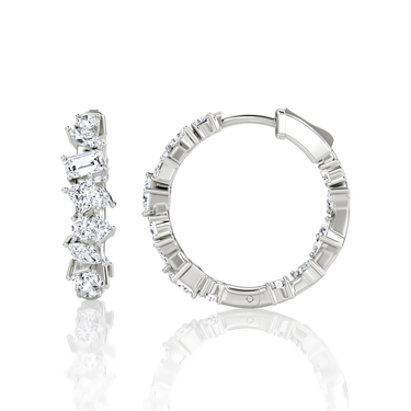 Just Brilliant Mixed Shape Eternity Hoop, 18K white gold, side view.