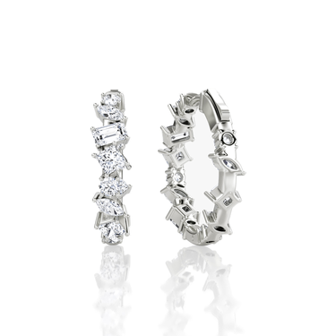 Just Brilliant Mixed Shape Eternity Hoop, 18K white gold, back view.