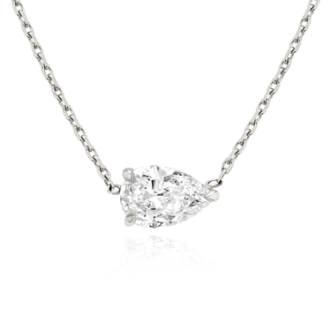 Solitaire Pear Necklace in white gold, front view