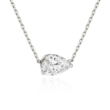 Solitaire Pear Necklace in white gold, perspective view