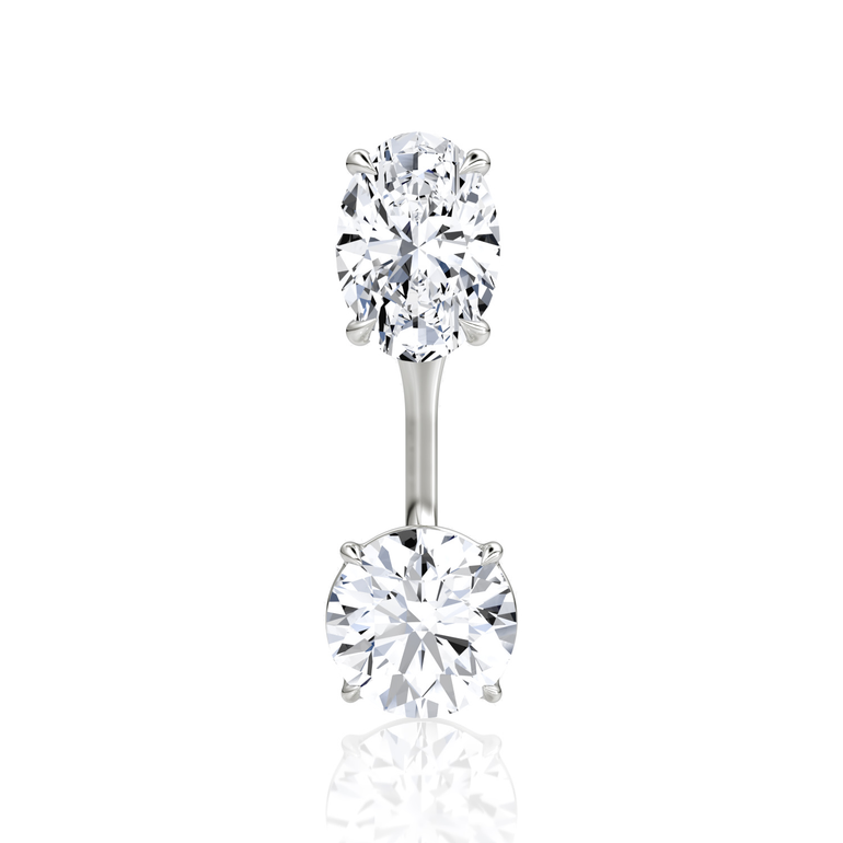Solitaire Stud & Ear Jacket, oval and round diamonds, white gold, front view