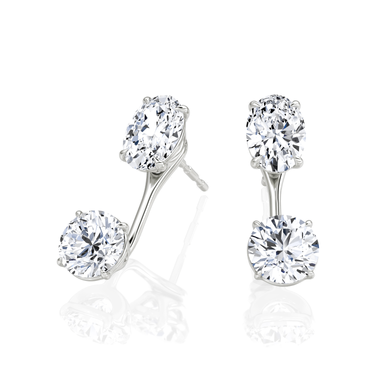 Solitaire Stud & Ear Jacket, oval and round diamonds, white gold, angled view