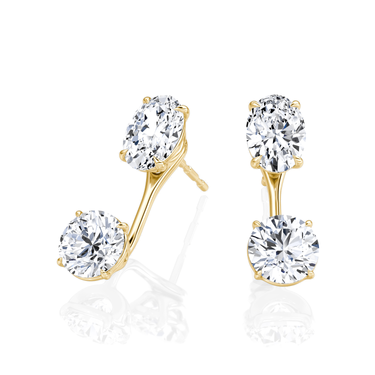 Solitaire Stud & Ear Jacket, oval and round diamonds, yellow gold, angled view