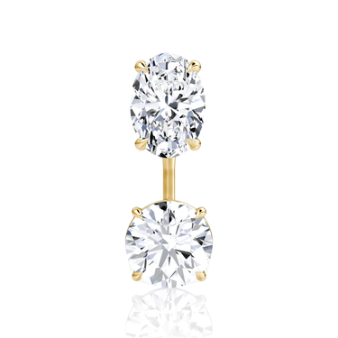 Solitaire Stud & Ear Jacket, Oval, Round Brilliant / 1.0ct Stud, 1.0ct Ear Jacket, yellow gold, front view