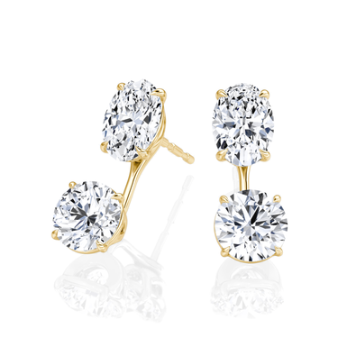 Solitaire Stud & Ear Jacket, Oval, Round Brilliant / 1.0ct Stud, 1.0ct Ear Jacket, yellow gold, angled view