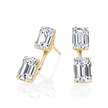 Solitaire Stud & Ear Jacket, Emerald / 1.0ct Stud, 1.0ct Ear Jacket, yellow gold, angled view