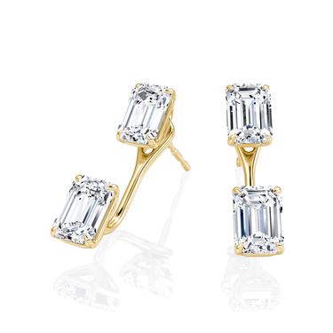 Solitaire Stud & Ear Jacket, Emerald / 0.50ct Stud, 0.50ct Ear Jacket, yellow gold, angled view