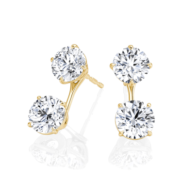 Solitaire Stud & Ear Jacket, Round Brilliant / 1.0ct Stud, 1.0ct Ear Jacket, yellow gold, angled view
