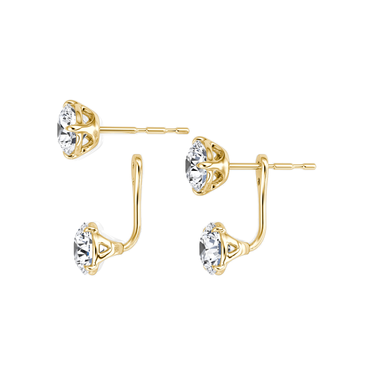 Solitaire Stud & Ear Jacket, Round Brilliant / 1.0ct Stud, 1.0ct Ear Jacket, yellow gold, detail view