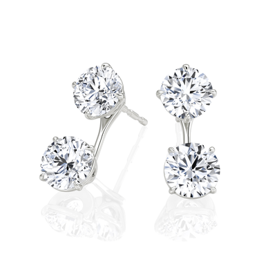 Solitaire Stud & Ear Jacket, Round Brilliant / 1.0ct Stud, 1.0ct Ear Jacket, white gold, angled view