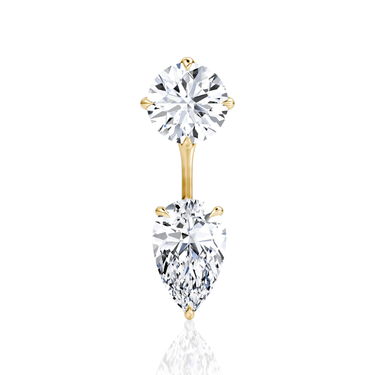 Solitaire Stud & Ear Jacket, Round Brilliant, Pear / 1.0ct Stud, 1.0ct Ear Jacket, yellow gold, front view