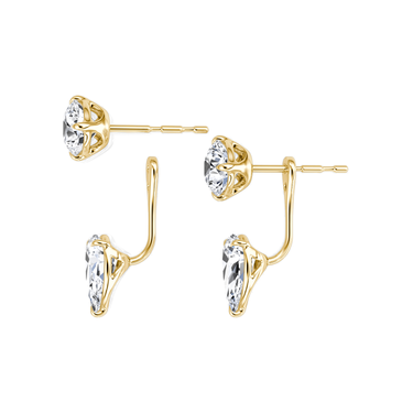 Solitaire Stud & Ear Jacket, Round Brilliant, Pear / 1.0ct Stud, 1.0ct Ear Jacket, yellow gold, detail view