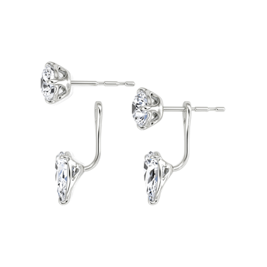 Solitaire Stud & Ear Jacket, Round Brilliant, Pear / 1.0ct Stud, 1.0ct Ear Jacket, white gold, detail view