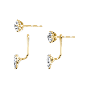Solitaire Stud & Ear Jacket, Round Brilliant, Pear / 0.50ct Stud, 0.50ct Ear Jacket, yellow gold, detail view