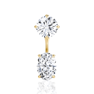Solitaire Stud & Ear Jacket, Round Brilliant, Oval / 1.0ct Stud, 1.0ct Ear Jacket, yellow gold, front view