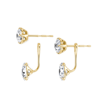 Solitaire Stud & Ear Jacket, Round Brilliant, Oval / 1.0ct Stud, 1.0ct Ear Jacket, yellow gold, detail view