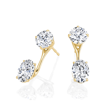 Solitaire Stud & Ear Jacket, Round Brilliant, Oval / 0.50ct Stud, 0.50ct Ear Jacket, yellow gold, angled view