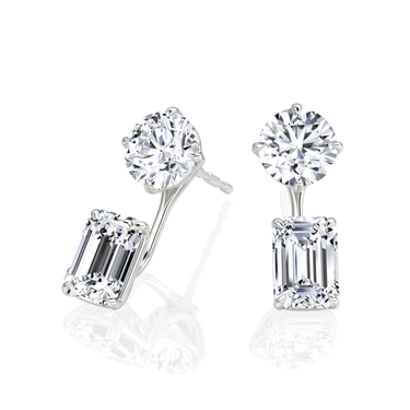 Solitaire Stud & Ear Jacket, Round Brilliant, Emerald / 1.0ct Stud, 1.0ct Ear Jacket, white gold, angled view