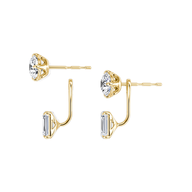 Solitaire Stud & Ear Jacket, Round Brilliant, Emerald / 1.0ct Stud, 1.0ct Ear Jacket, yellow gold, detail view