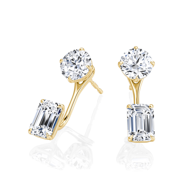Solitaire Stud & Ear Jacket, Round Brilliant, Emerald / 0.50ct Stud, 0.50ct Ear Jacket, yellow gold, angled view