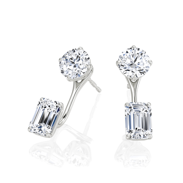 Solitaire Stud & Ear Jacket, Round Brilliant, Emerald / 0.50ct Stud, 0.50ct Ear Jacket, white gold, angled view