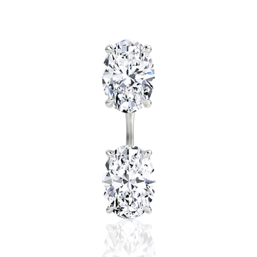 Solitaire Stud & Ear Jacket, Oval / 1.0ct Stud, 1.0ct Ear Jacket, white gold, front view