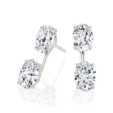 Solitaire Stud & Ear Jacket, Oval / 1.0ct Stud, 1.0ct Ear Jacket, white gold, angled view