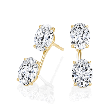 Solitaire Stud & Ear Jacket, Oval / 1.0ct Stud, 1.0ct Ear Jacket, yellow gold, angled view