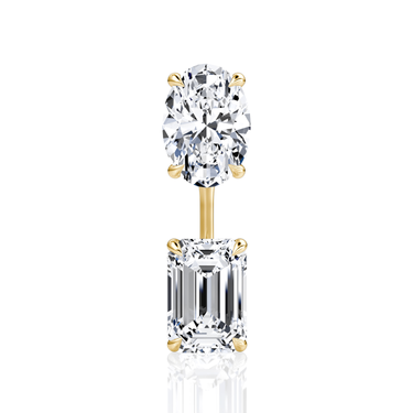 Solitaire Stud & Ear Jacket, Oval, Emerald / 1.0ct Stud, 1.0ct Ear Jacket, yellow gold, front view