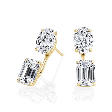 Solitaire Stud & Ear Jacket, Oval, Emerald / 1.0ct Stud, 1.0ct Ear Jacket, yellow gold, angled view