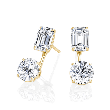Solitaire Stud & Ear Jacket in yellow gold, angled view