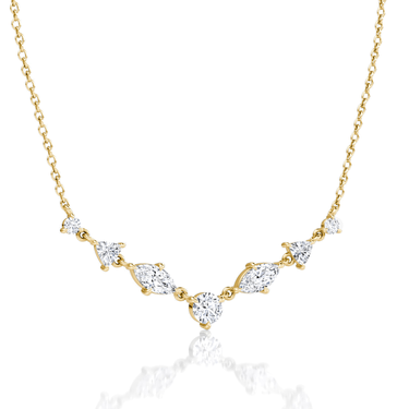 Mixed Shape Linked Tennis Necklace in yellow gold, perspective view