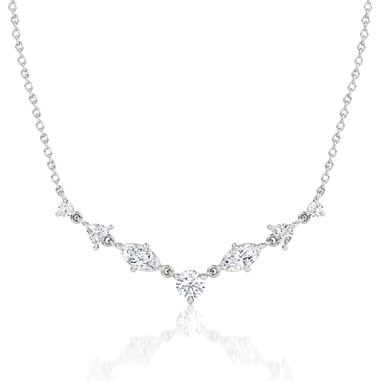 Mixed Shape Linked Tennis Necklace in white gold, front view