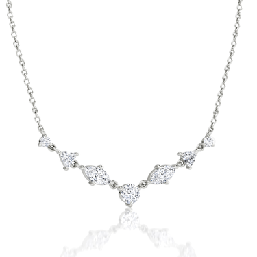 Mixed Shape Linked Tennis Necklace in white gold, perspective view