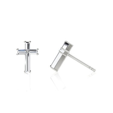Petite Cross Stud — White Gold — profile