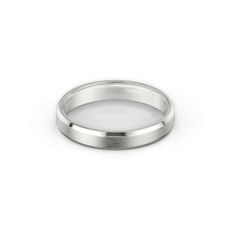 Just Brilliant brushed bevel band, 18K White Gold, flat view, white background with natural shadow