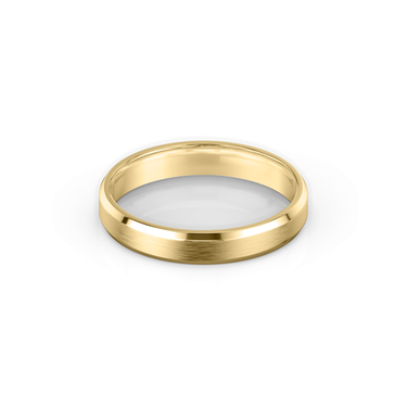 Just Brilliant brushed bevel band, 18K Yellow Gold, flat view, white background with natural shadow