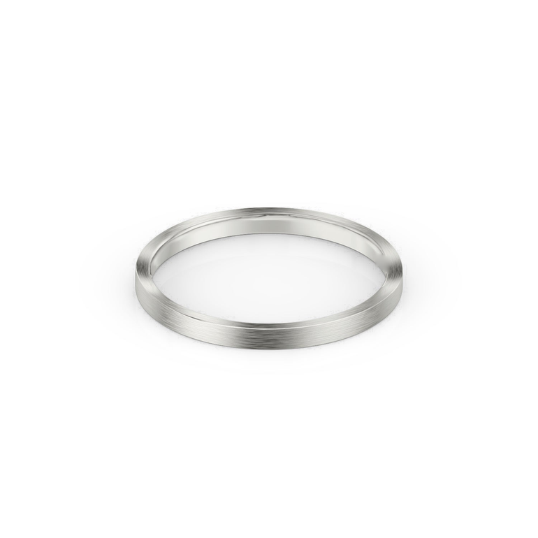 Just Brilliant 2mm Brushed Flat Wedding Band in 18K White Gold, front view