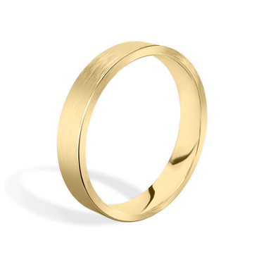 Just Brilliant 4mm Brushed Flat Wedding Band in 18K Yellow Gold, upright view