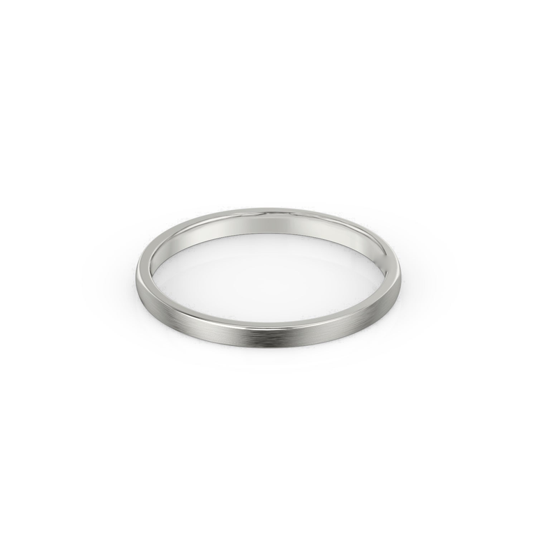 Just Brilliant 2mm Brushed Round Wedding Band in 18K White Gold, front view