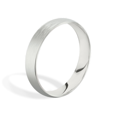 Just Brilliant 4mm Brushed Round Wedding Band in 18K White Gold, upright view