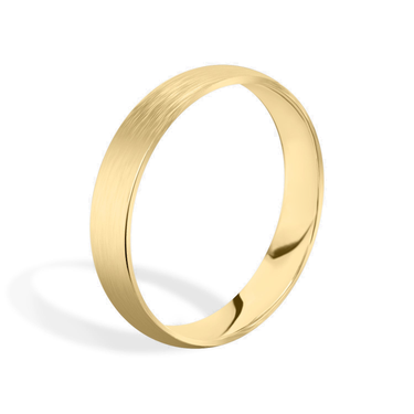Just Brilliant 4mm Brushed Round Wedding Band in 18K Yellow Gold, upright view
