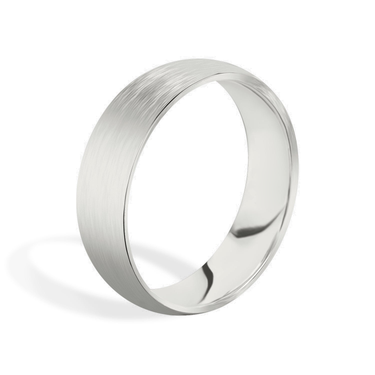 Just Brilliant 6mm Brushed Round Wedding Band in 18K White Gold, upright view