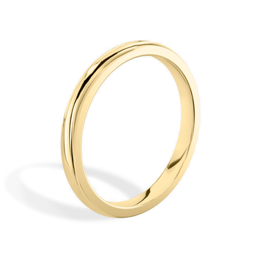 Just Brilliant 1.5mm Classic Round Wedding Band in 18K Yellow Gold, upright view