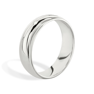 Just Brilliant 6mm Classic Round Wedding Band in 18K White Gold, upright view